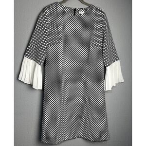 New York & Company Diamond Pattern Shift Dress Size M Black & White Flare Sleeve